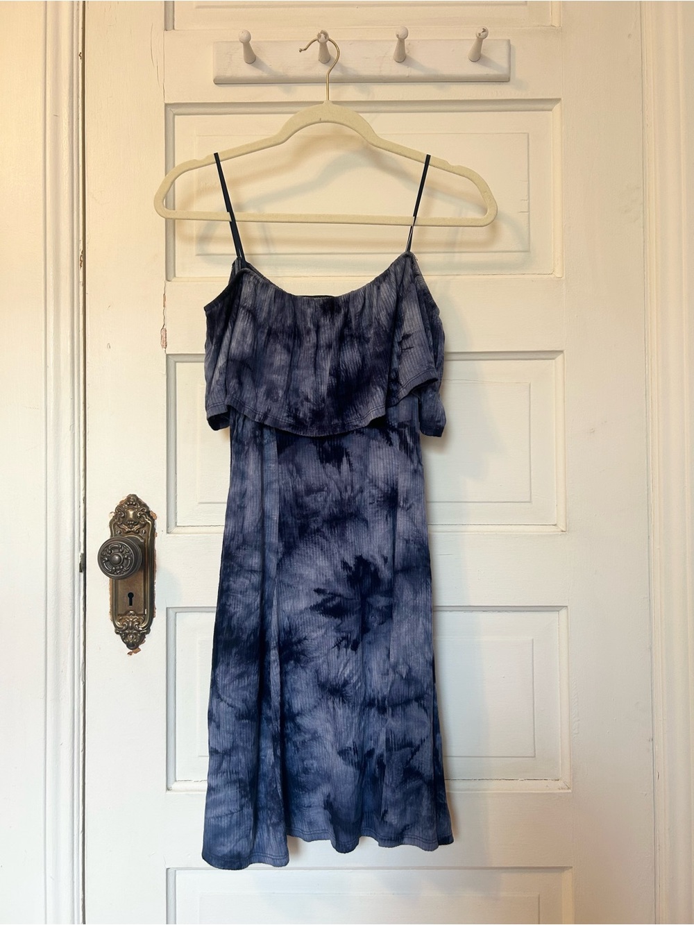 Blue Tie Dye Off The Shoulder Mini Dress Medium Festival Boho Beach Vacation